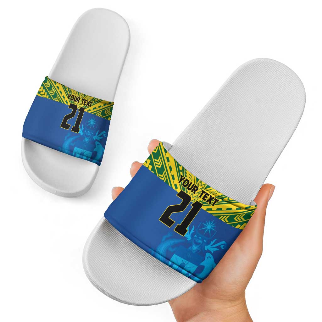 Solomon Islands Rugby Custom Slide Sandals Simple Coat of arm Polynesian Pattern LT9 - Polynesian Pride