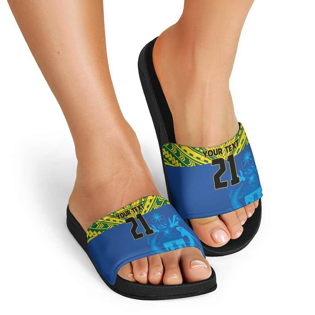 Solomon Islands Rugby Custom Slide Sandals Simple Coat of arm Polynesian Pattern LT9 - Polynesian Pride