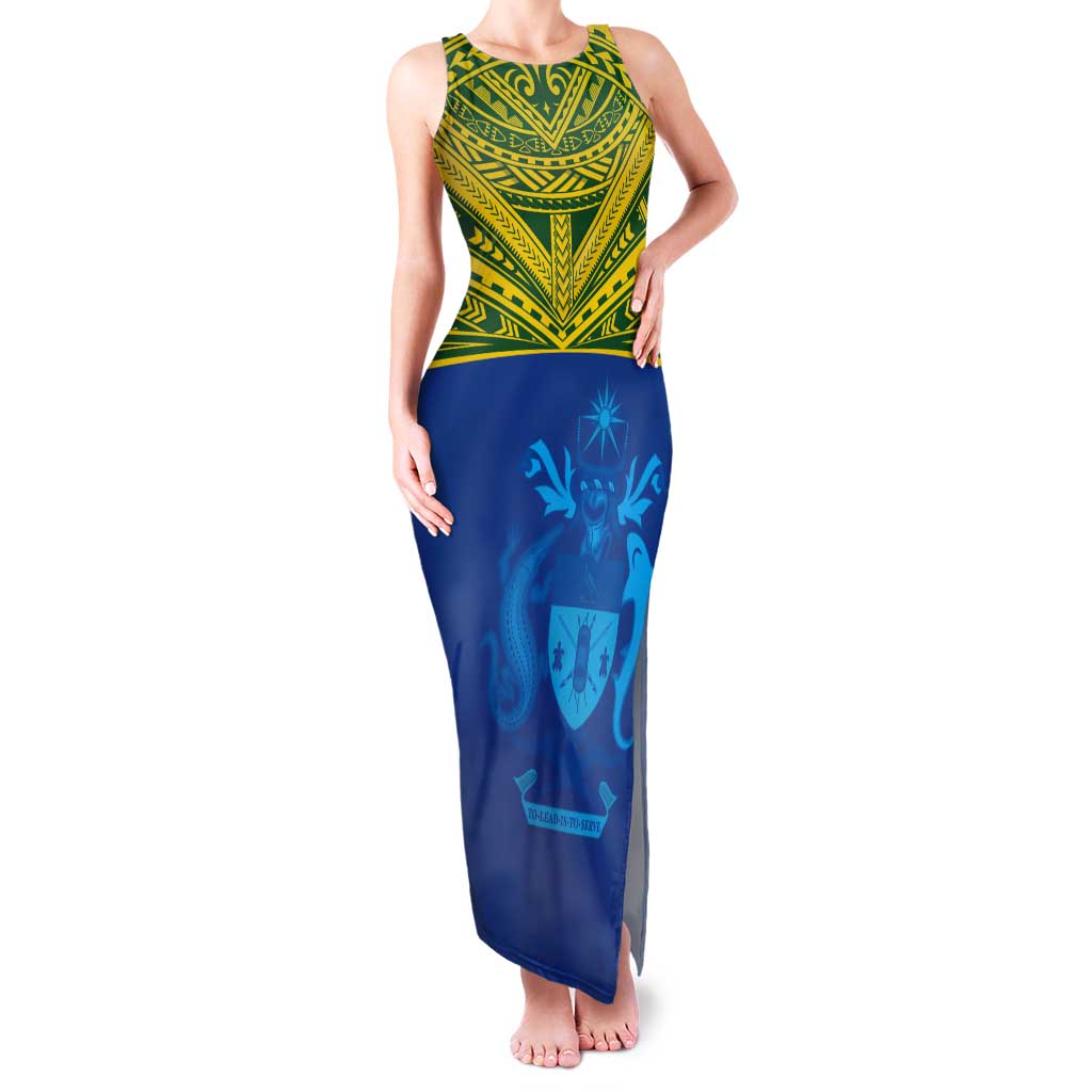Solomon Islands Rugby Custom Tank Maxi Dress Simple Coat of arm Polynesian Pattern LT9 Women Gold - Polynesian Pride
