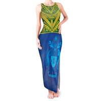 Solomon Islands Rugby Custom Tank Maxi Dress Simple Coat of arm Polynesian Pattern LT9 Women Gold - Polynesian Pride