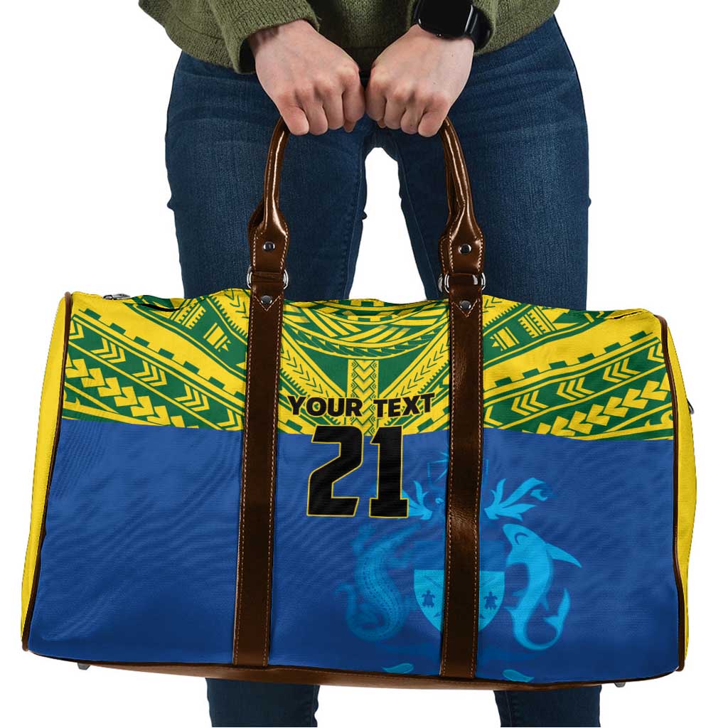 Solomon Islands Rugby Custom Travel Bag Simple Coat of arm Polynesian Pattern LT9 Gold - Polynesian Pride