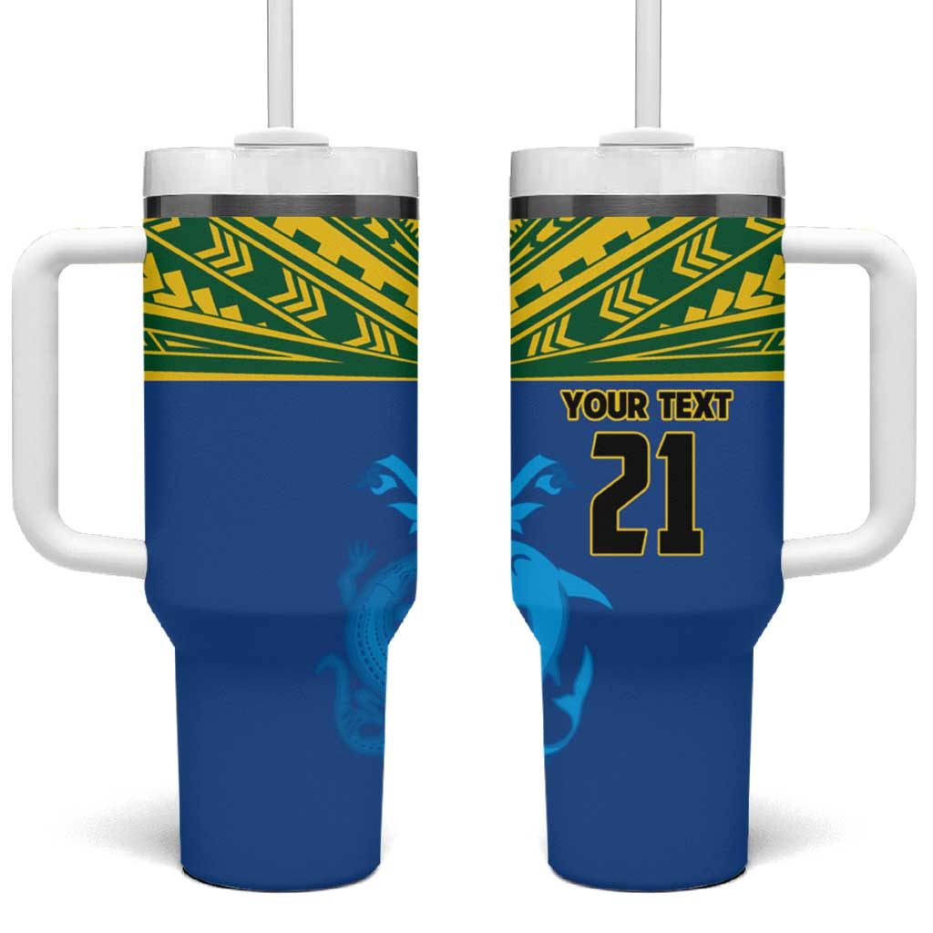 Solomon Islands Rugby Custom Tumbler With Handle Simple Coat of arm Polynesian Pattern LT9 One Size: 40 oz Gold - Polynesian Pride