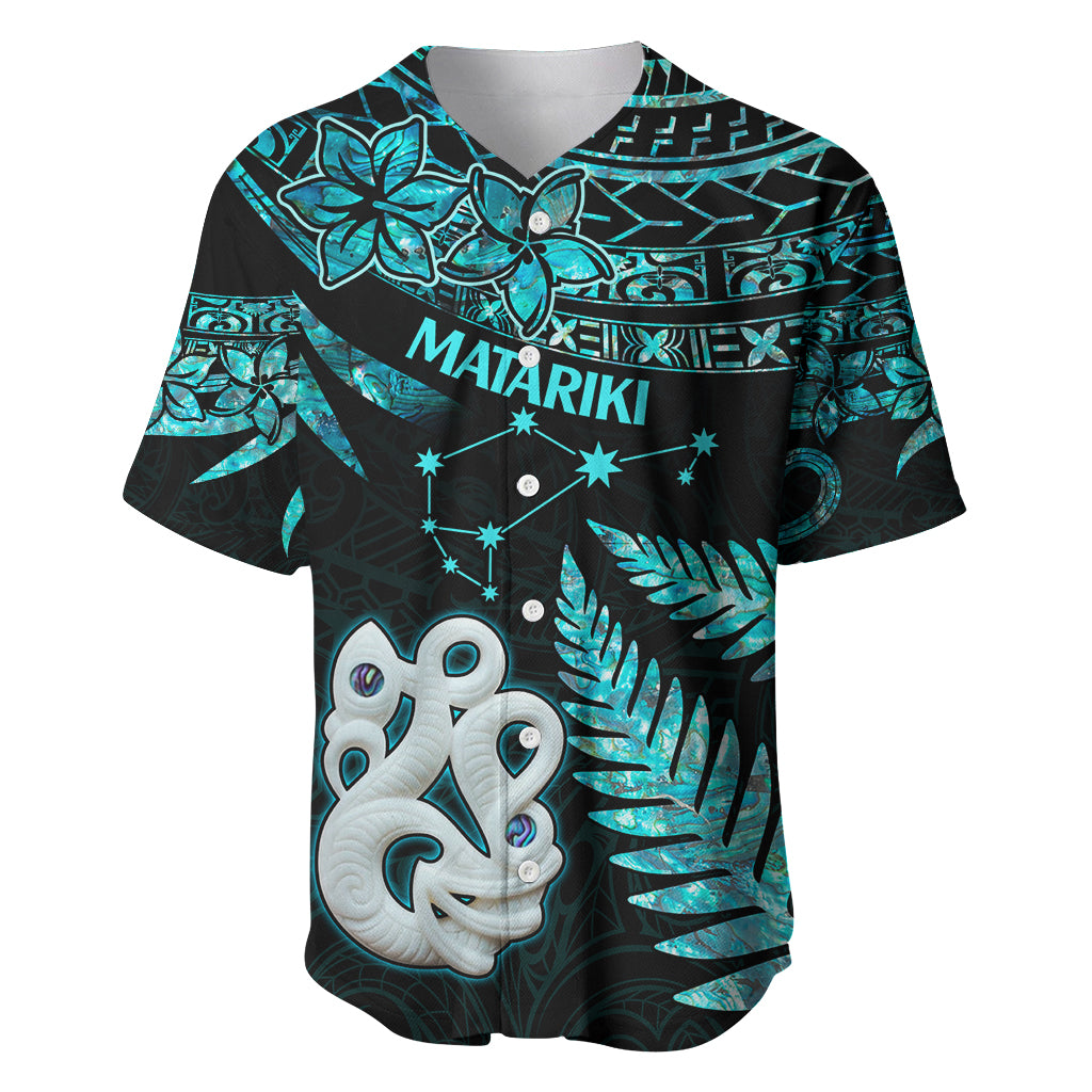 Matariki New Zealand Baseball Jersey Maori Manaia with Paua Shell - Aqua LT9 Aqua - Polynesian Pride