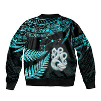 Matariki New Zealand Bomber Jacket Maori Manaia with Paua Shell - Aqua LT9 - Polynesian Pride