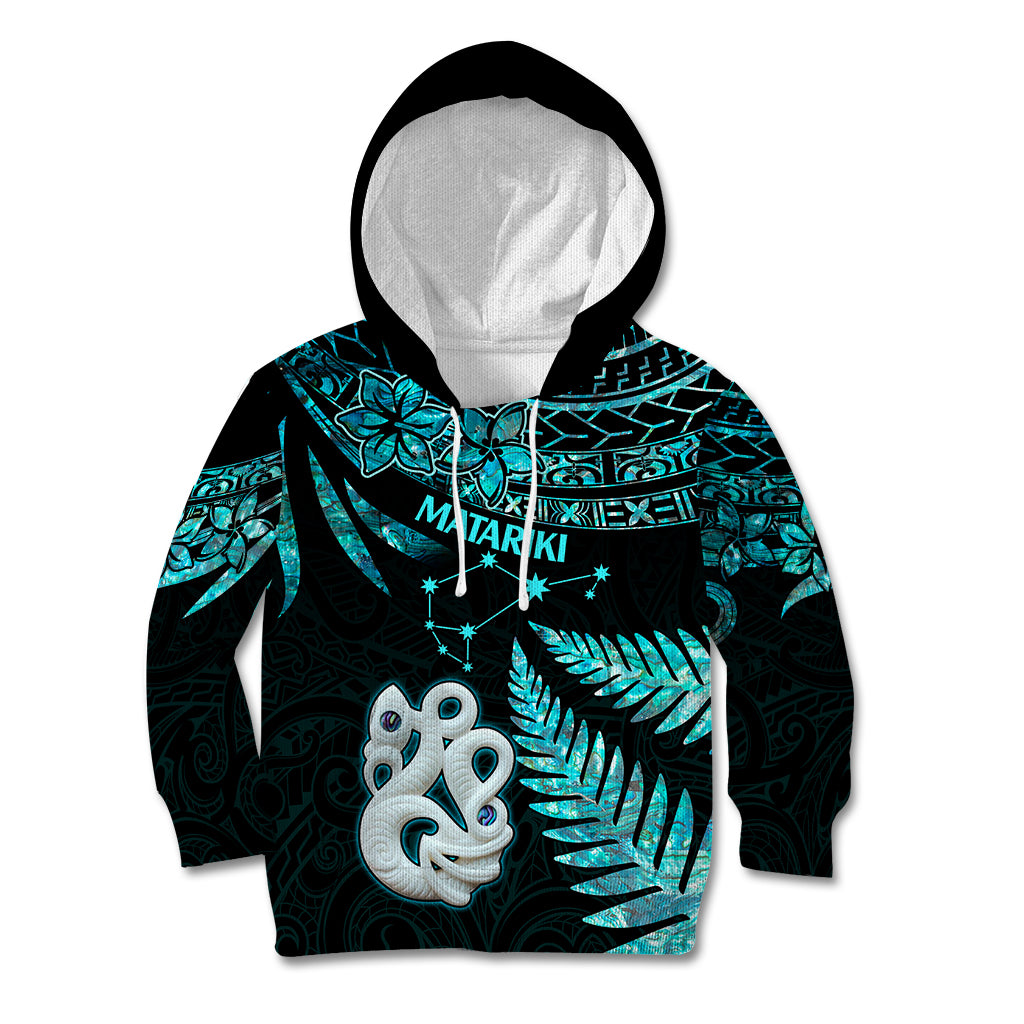 Matariki New Zealand Kid Hoodie Maori Manaia with Paua Shell - Aqua LT9 Hoodie Aqua - Polynesian Pride