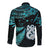 Matariki New Zealand Long Sleeve Button Shirt Maori Manaia with Paua Shell - Aqua LT9 - Polynesian Pride