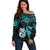 Matariki New Zealand Off Shoulder Sweater Maori Manaia with Paua Shell - Aqua LT9 Women Aqua - Polynesian Pride