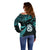 Matariki New Zealand Off Shoulder Sweater Maori Manaia with Paua Shell - Aqua LT9 - Polynesian Pride