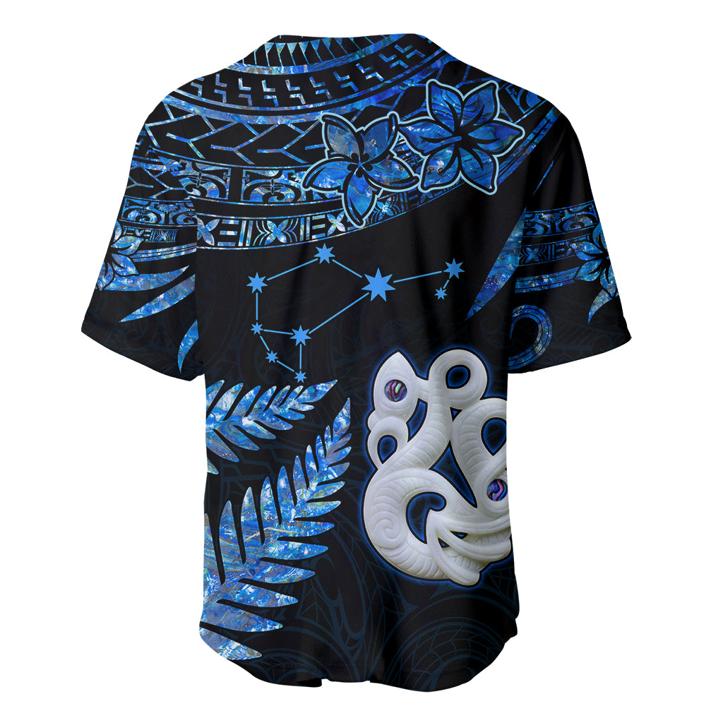 Matariki New Zealand Baseball Jersey Maori Manaia with Paua Shell - Blue LT9 - Polynesian Pride