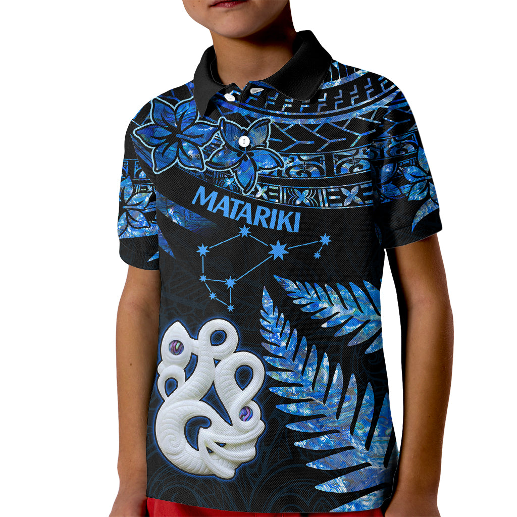 Matariki New Zealand Kid Polo Shirt Maori Manaia with Paua Shell - Blue LT9 Kid Blue - Polynesian Pride