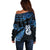 Matariki New Zealand Off Shoulder Sweater Maori Manaia with Paua Shell - Blue LT9 - Polynesian Pride