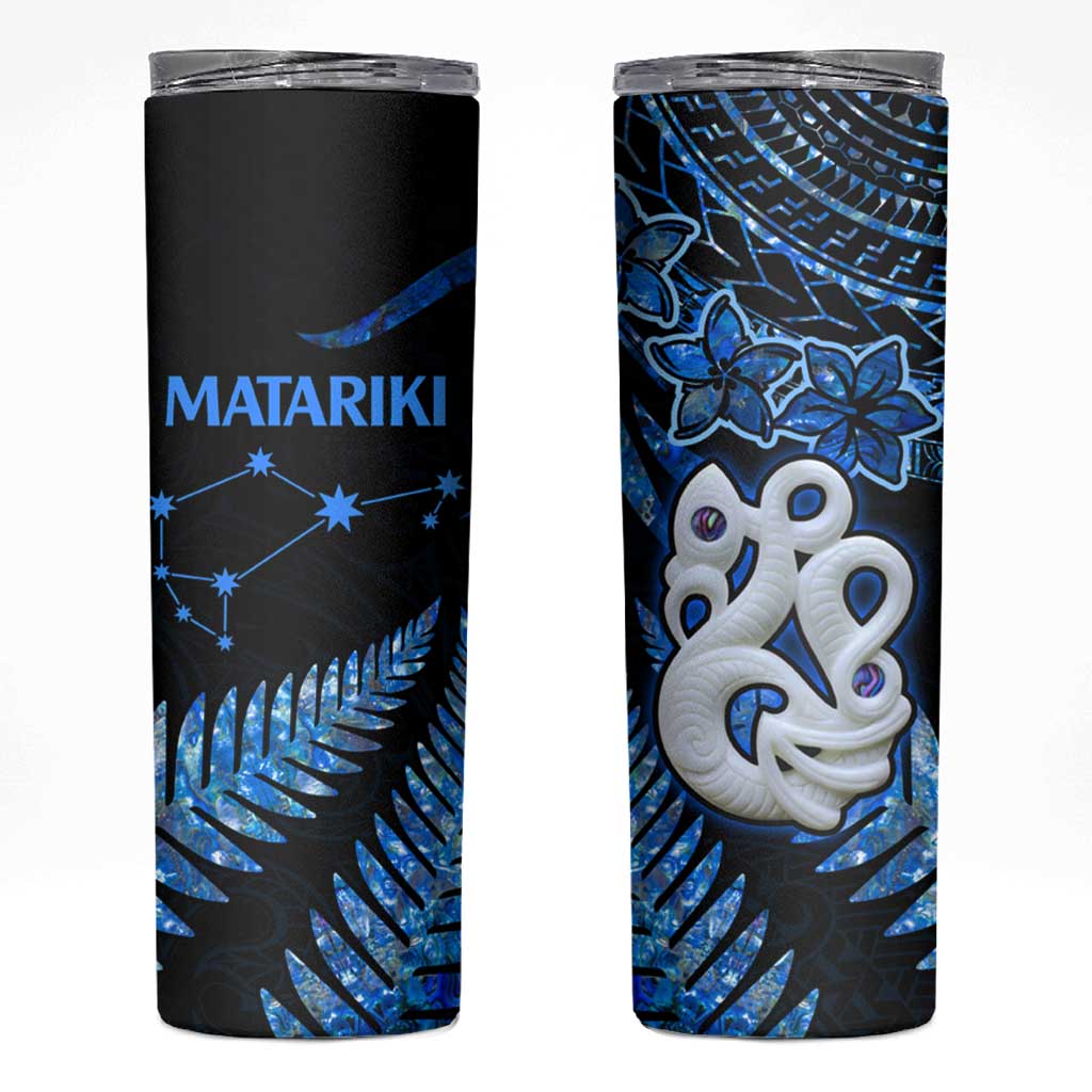 Matariki New Zealand Skinny Tumbler Maori Manaia with Paua Shell - Blue