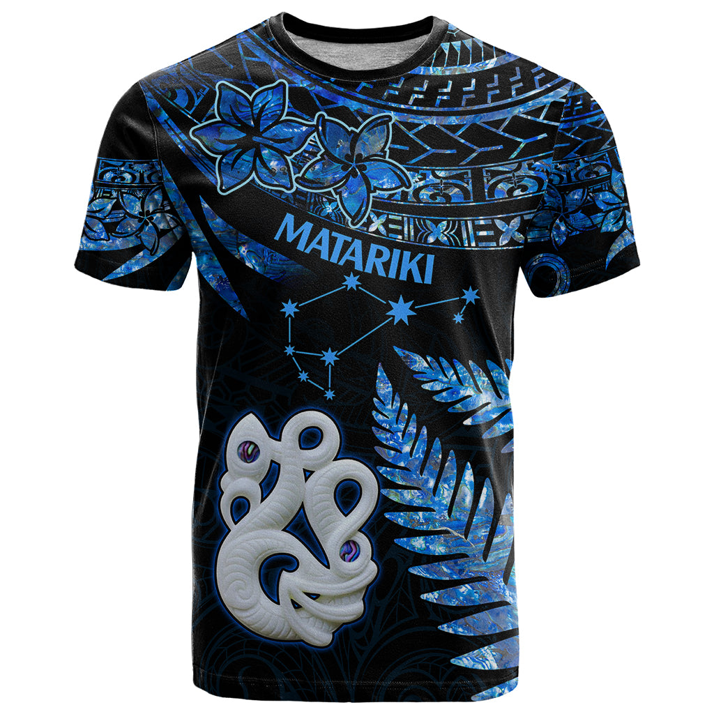 Matariki New Zealand T Shirt Maori Manaia with Paua Shell Blue LT9 Blue - Polynesian Pride