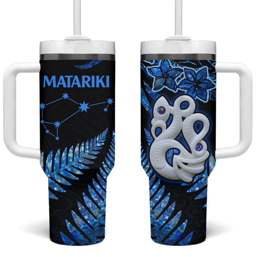 Matariki New Zealand Tumbler With Handle Maori Manaia with Paua Shell - Blue