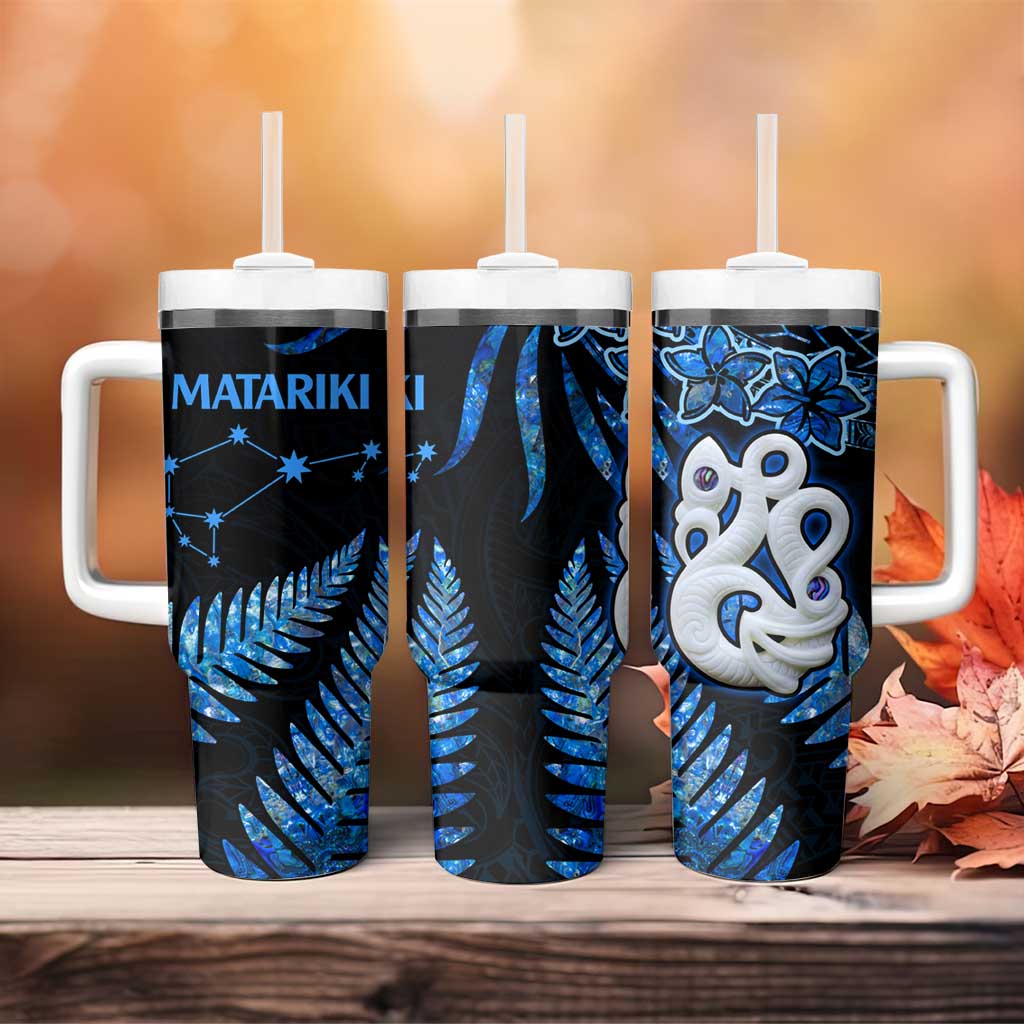 Matariki New Zealand Tumbler With Handle Maori Manaia with Paua Shell - Blue LT9 - Polynesian Pride