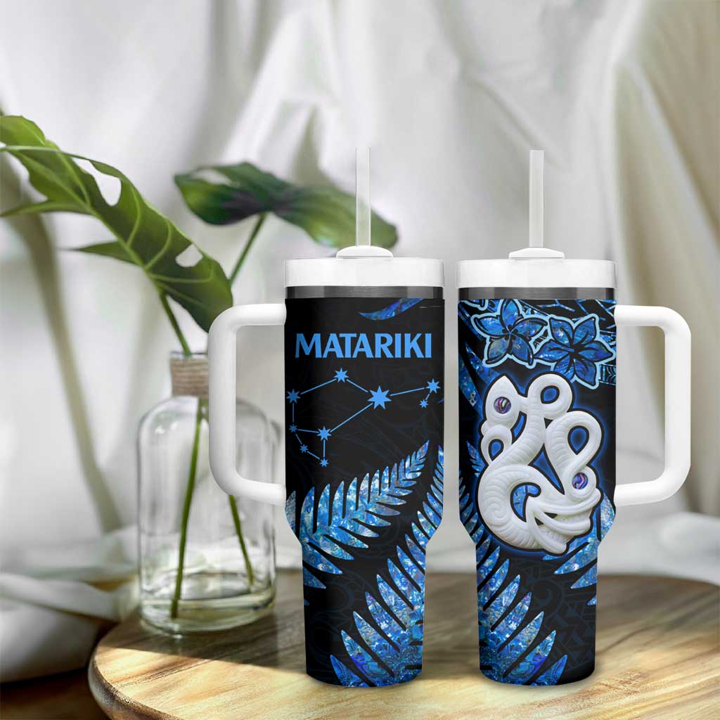 Matariki New Zealand Tumbler With Handle Maori Manaia with Paua Shell - Blue LT9 - Polynesian Pride