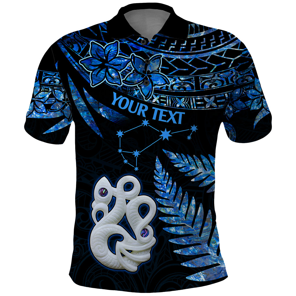 Custom Matariki New Zealand Polo Shirt Maori Manaia with Paua Shell Blue LT9 Blue - Polynesian Pride