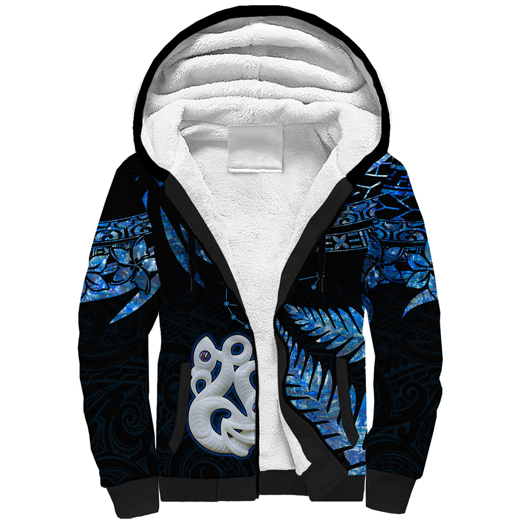 Custom Matariki New Zealand Sherpa Hoodie Maori Manaia with Paua Shell - Blue LT9 Unisex Blue - Polynesian Pride