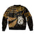 Maori Bomber Jacket Matariki Stars Manaia with Paua Shell - Gold LT9 - Polynesian Pride