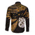 Maori Long Sleeve Button Shirt Matariki Stars Manaia with Paua Shell - Gold LT9 - Polynesian Pride