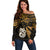 Maori Off Shoulder Sweater Matariki Stars Manaia with Paua Shell - Gold LT9 Women Gold - Polynesian Pride