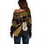 Maori Off Shoulder Sweater Matariki Stars Manaia with Paua Shell - Gold LT9 - Polynesian Pride