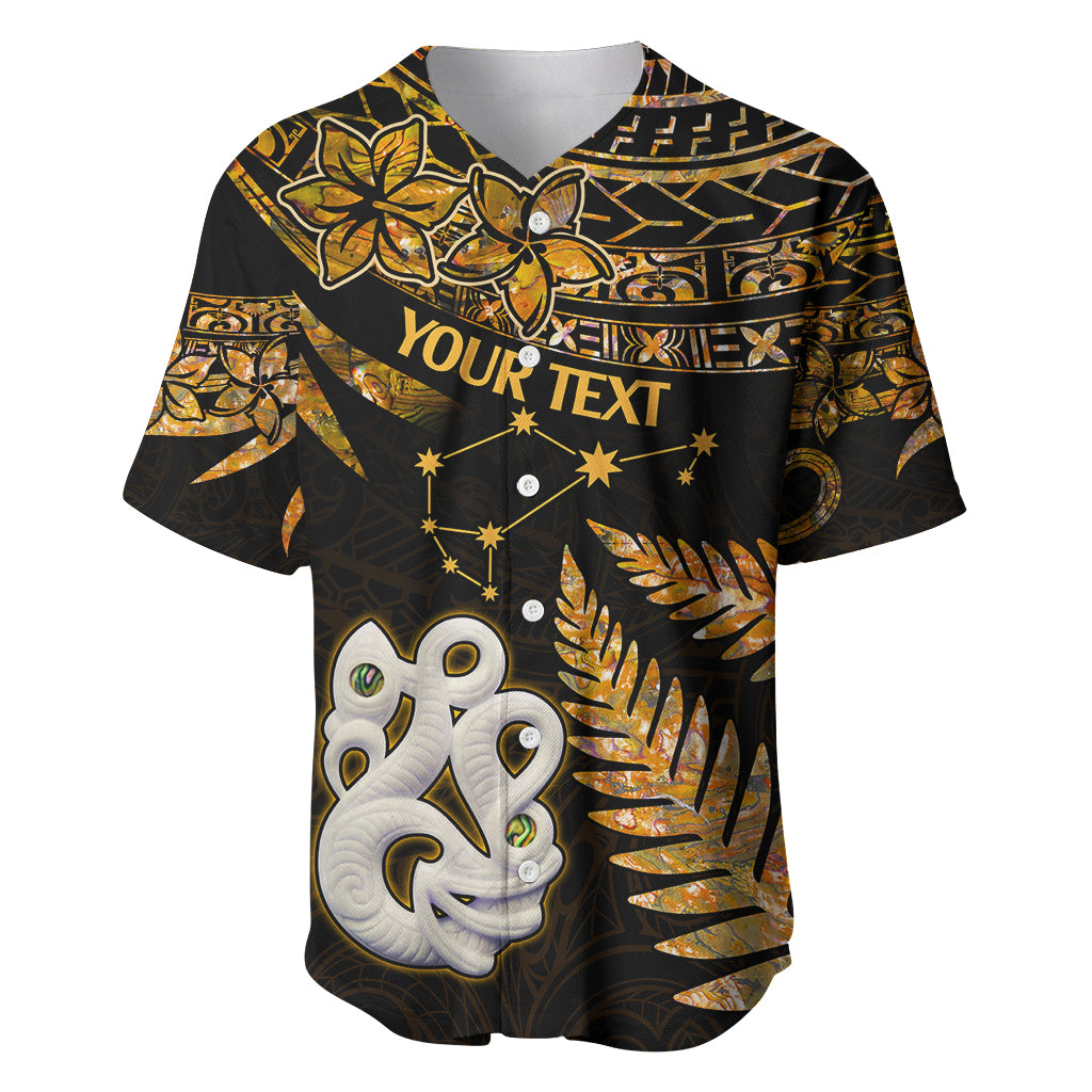 Custom Maori Baseball Jersey Matariki Stars Manaia with Paua Shell - Gold LT9 Gold - Polynesian Pride