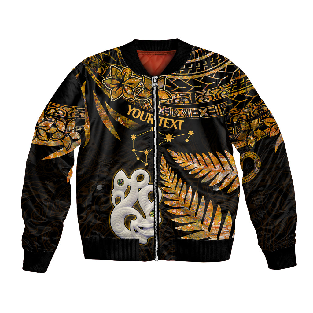 Custom Maori Bomber Jacket Matariki Stars Manaia with Paua Shell - Gold LT9 Unisex Gold - Polynesian Pride