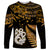 Custom Maori Long Sleeve Shirt Matariki Stars Manaia with Paua Shell - Gold LT9 Unisex Gold - Polynesian Pride