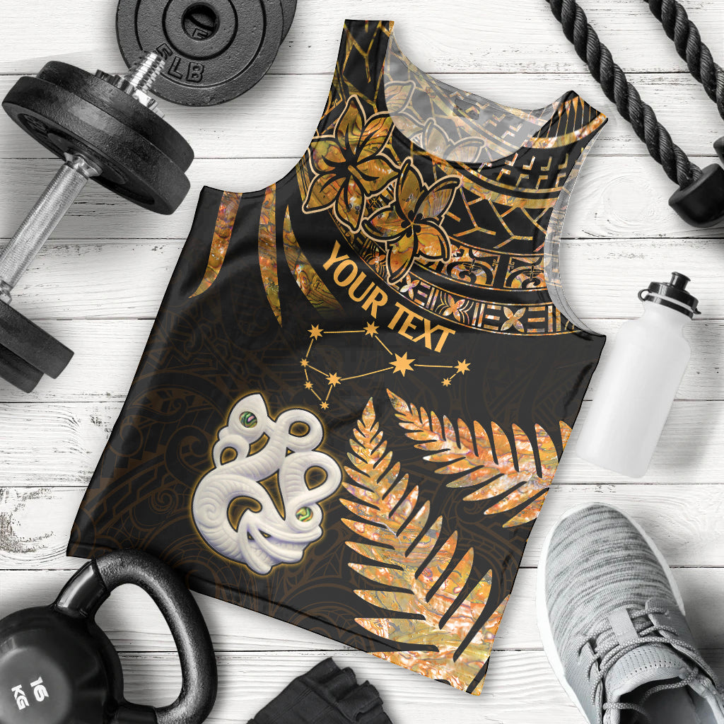 Custom Maori Men Tank Top Matariki Stars Manaia with Paua Shell - Gold LT9 Gold - Polynesian Pride