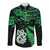 Maori Long Sleeve Button Shirt Matariki Stars Manaia with Paua Shell - Green LT9 Unisex Green - Polynesian Pride