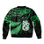 Maori Sleeve Zip Bomber Jacket Matariki Stars Manaia with Paua Shell - Green LT9 - Polynesian Pride