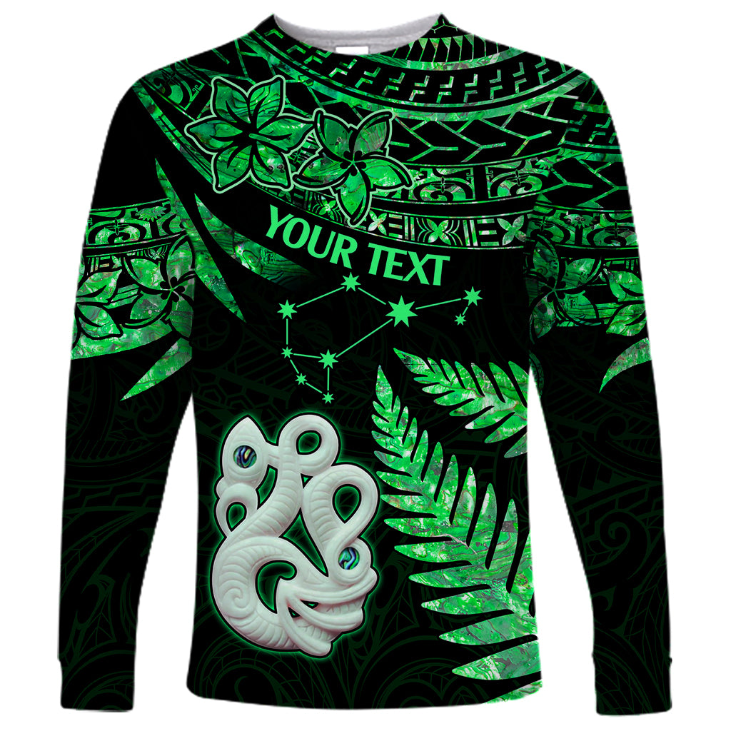 Custom Maori Long Sleeve Shirt Matariki Stars Manaia with Paua Shell - Green LT9 Unisex Green - Polynesian Pride