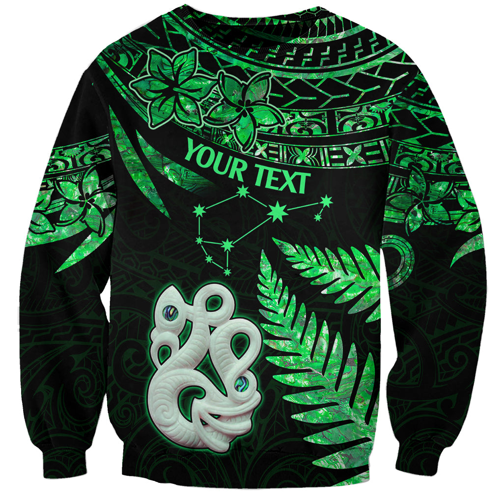 Custom Maori Sweatshirt Matariki Stars Manaia with Paua Shell - Green LT9 Unisex Green - Polynesian Pride