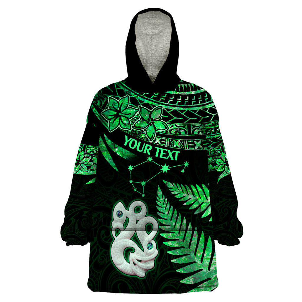 Custom Maori Wearable Blanket Hoodie Matariki Stars Manaia with Paua Shell - Green LT9 One Size Green - Polynesian Pride