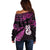 New Zealand Off Shoulder Sweater Matariki NZ Manaia with Paua Shell - Pink LT9 - Polynesian Pride