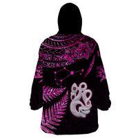New Zealand Wearable Blanket Hoodie Matariki NZ Manaia with Paua Shell - Pink LT9 - Polynesian Pride