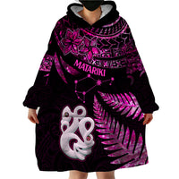 New Zealand Wearable Blanket Hoodie Matariki NZ Manaia with Paua Shell - Pink LT9 - Polynesian Pride