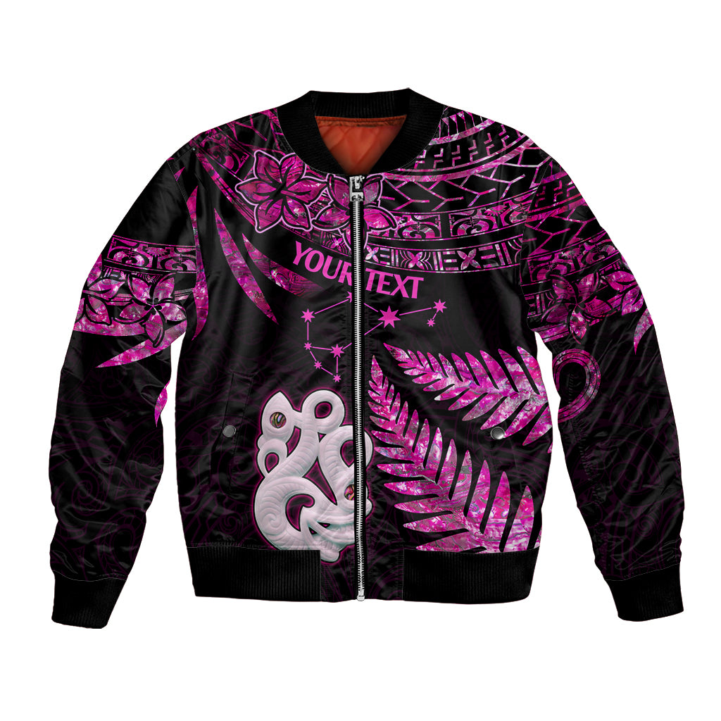 Custom New Zealand Bomber Jacket Matariki NZ Manaia with Paua Shell - Pink LT9 Unisex Pink - Polynesian Pride