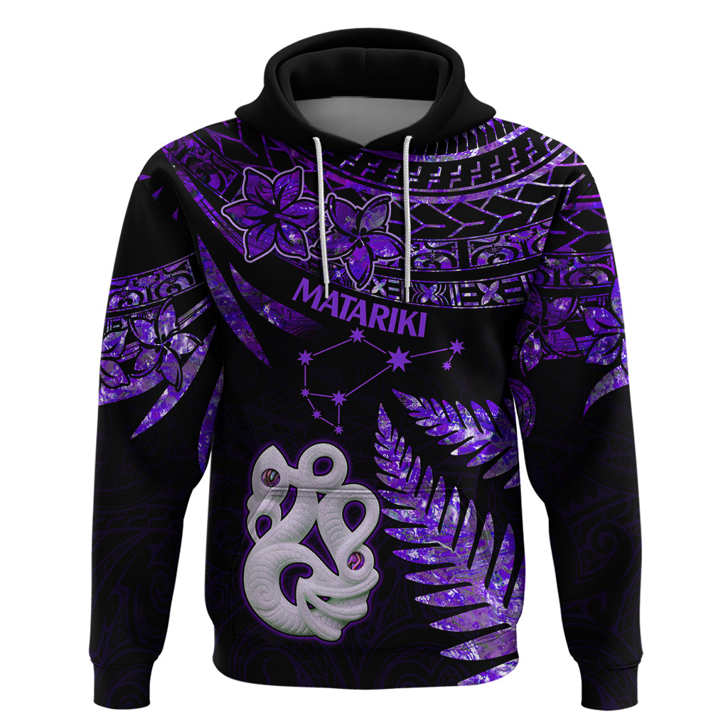 New Zealand Hoodie Matariki NZ Manaia with Paua Shell Purple LT9 Purple - Polynesian Pride