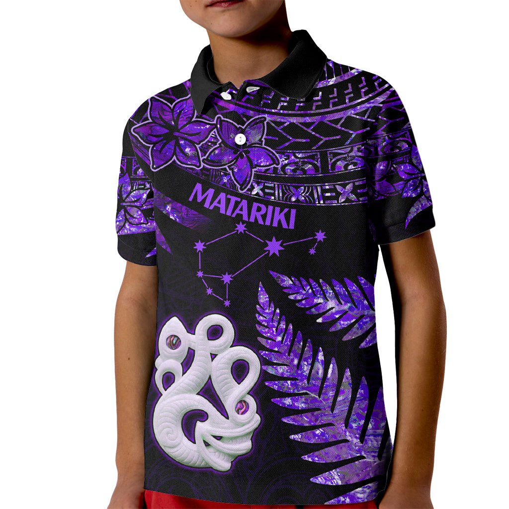 New Zealand Kid Polo Shirt Matariki NZ Manaia with Paua Shell - Purple LT9 Kid Purple - Polynesian Pride