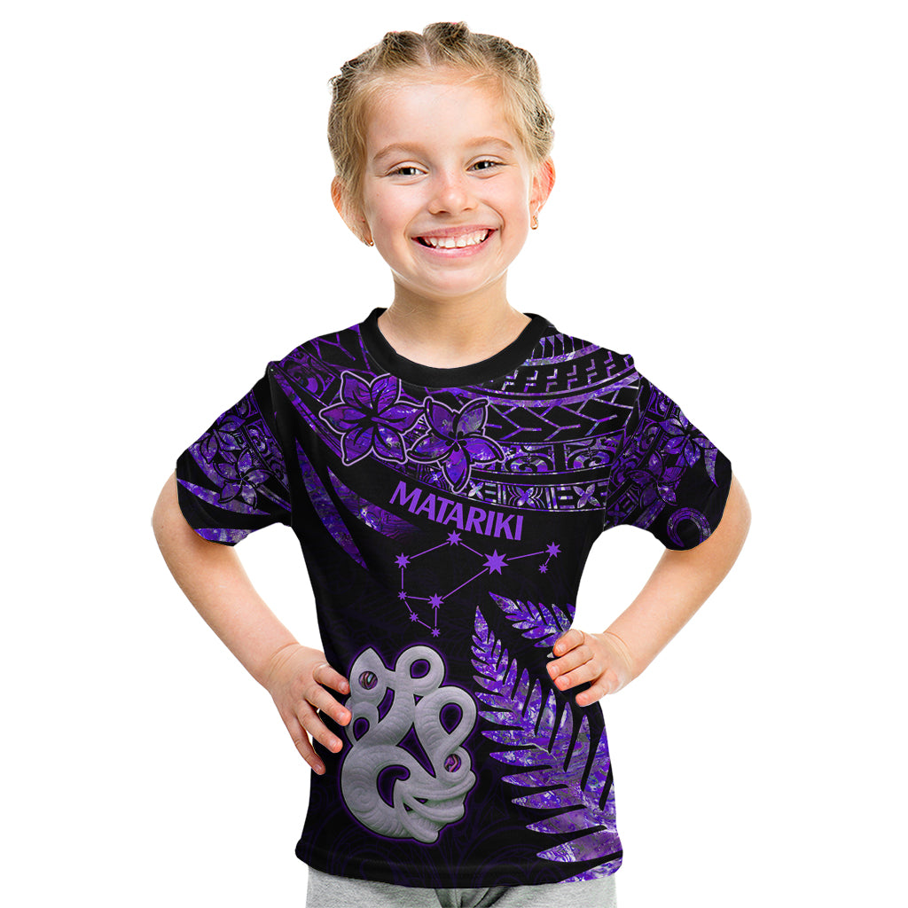 New Zealand Kid T Shirt Matariki NZ Manaia with Paua Shell - Purple LT9 Purple - Polynesian Pride