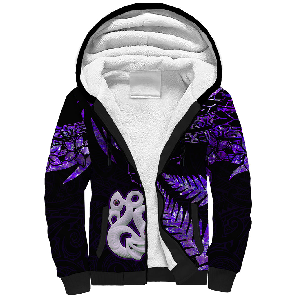 New Zealand Sherpa Hoodie Matariki NZ Manaia with Paua Shell - Purple LT9 Unisex Purple - Polynesian Pride