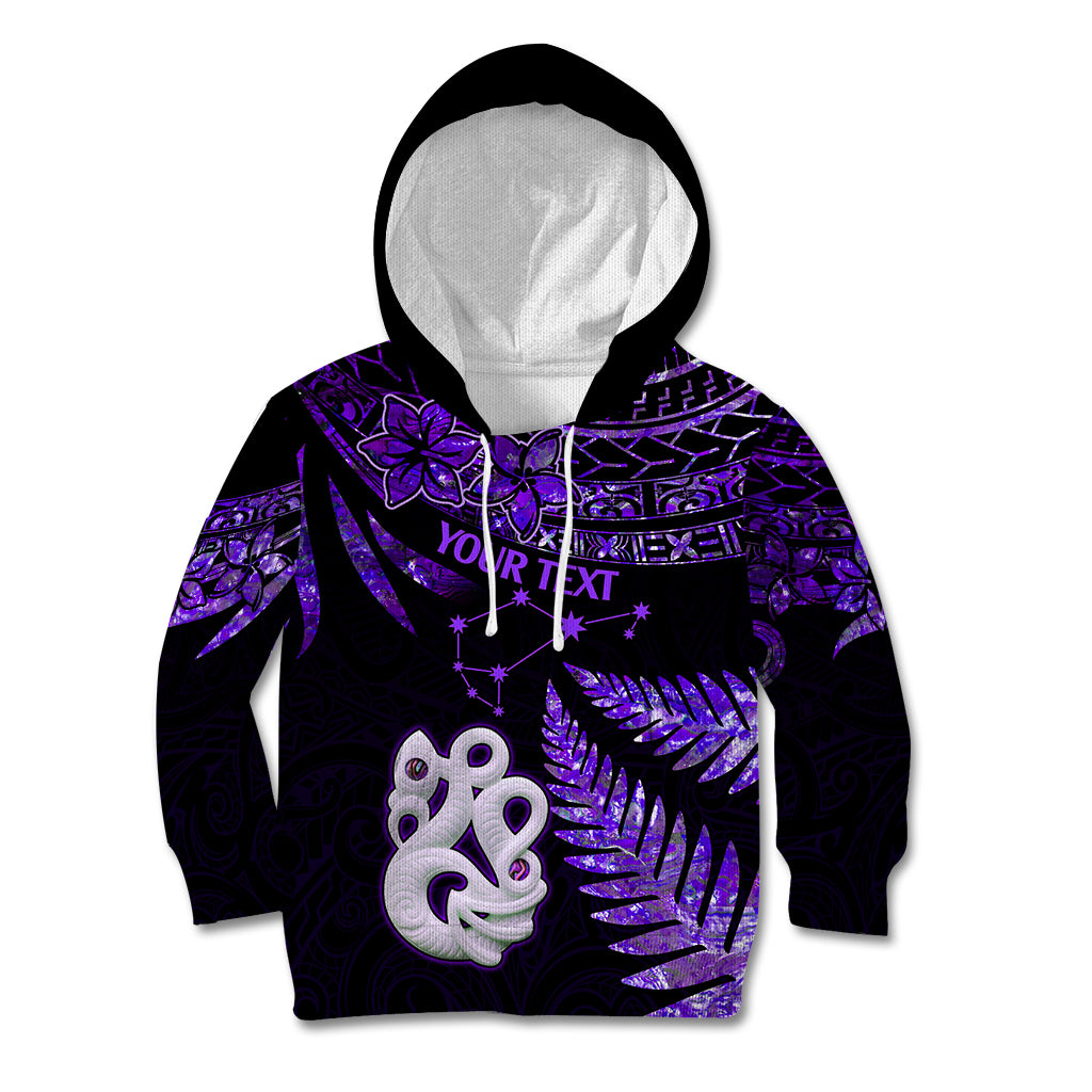 Custom New Zealand Kid Hoodie Matariki NZ Manaia with Paua Shell - Purple LT9 Purple - Polynesian Pride