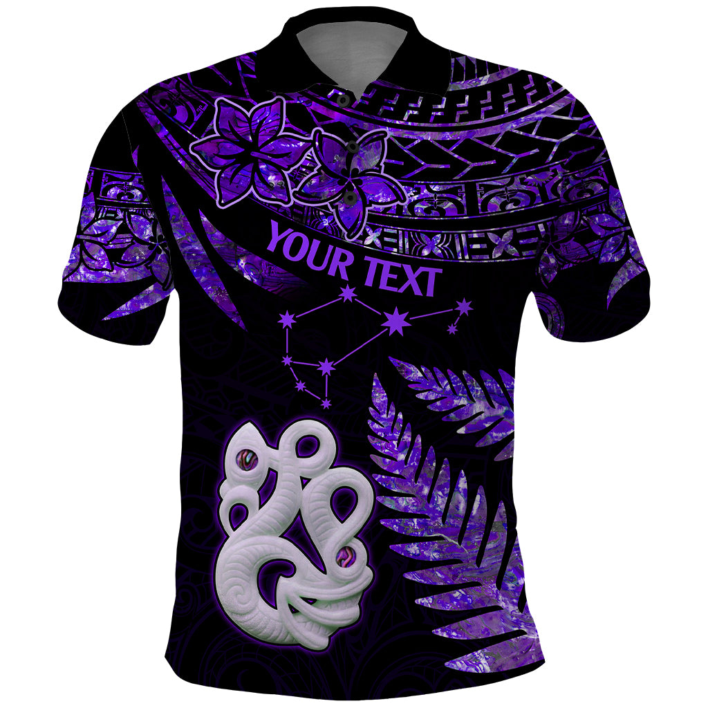 Custom New Zealand Polo Shirt Matariki NZ Manaia with Paua Shell Purple LT9 Purple - Polynesian Pride