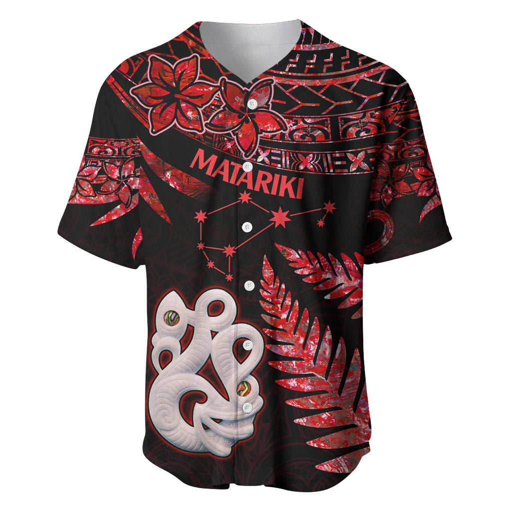 Matariki Baseball Jersey NZ New Year Manaia with Paua Shell - Red LT9 Red - Polynesian Pride