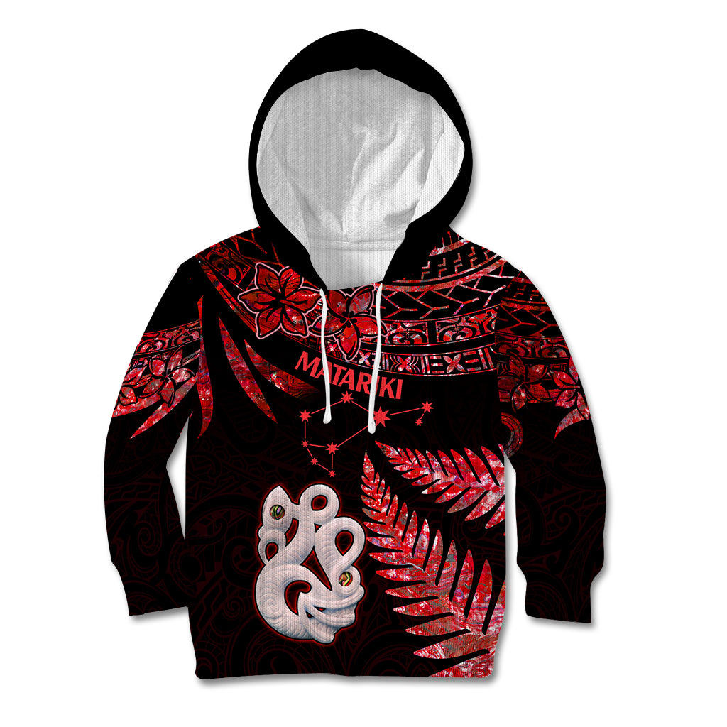 Matariki Kid Hoodie NZ New Year Manaia with Paua Shell - Red LT9 Hoodie Red - Polynesian Pride