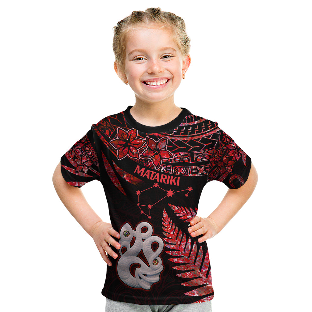 Matariki Kid T Shirt NZ New Year Manaia with Paua Shell - Red LT9 Red - Polynesian Pride