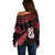 Matariki Off Shoulder Sweater NZ New Year Manaia with Paua Shell - Red LT9 - Polynesian Pride