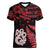 Matariki Women V Neck T Shirt NZ New Year Manaia with Paua Shell - Red LT9 Female Red - Polynesian Pride